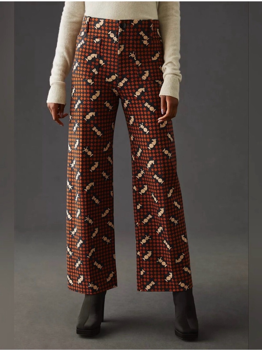 Maeve "The Colette" Chess Piece Pattern High Rise Wide Leg Pants Size 31